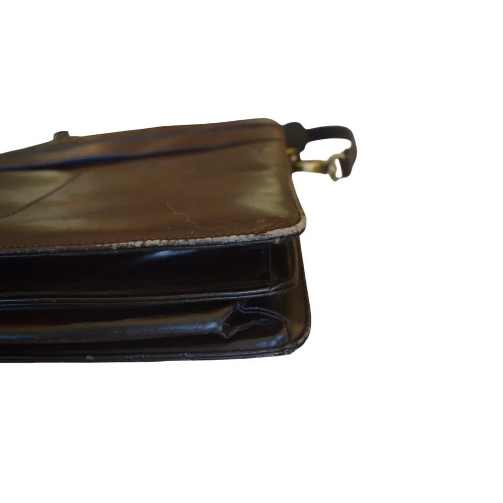 Vintage London Fog Brown Leather Briefcase Crossbody File Bag Document Holder
